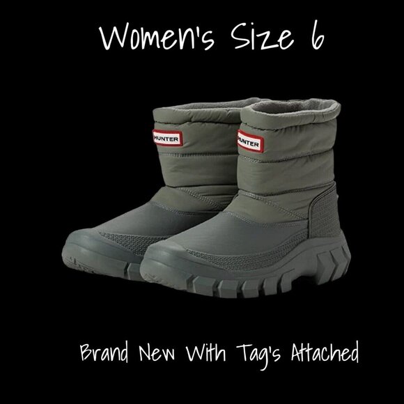 Hunter Women's Insulated Short Snow Boots - Waterproof Green, Size US 6 - Picture 1 of 5